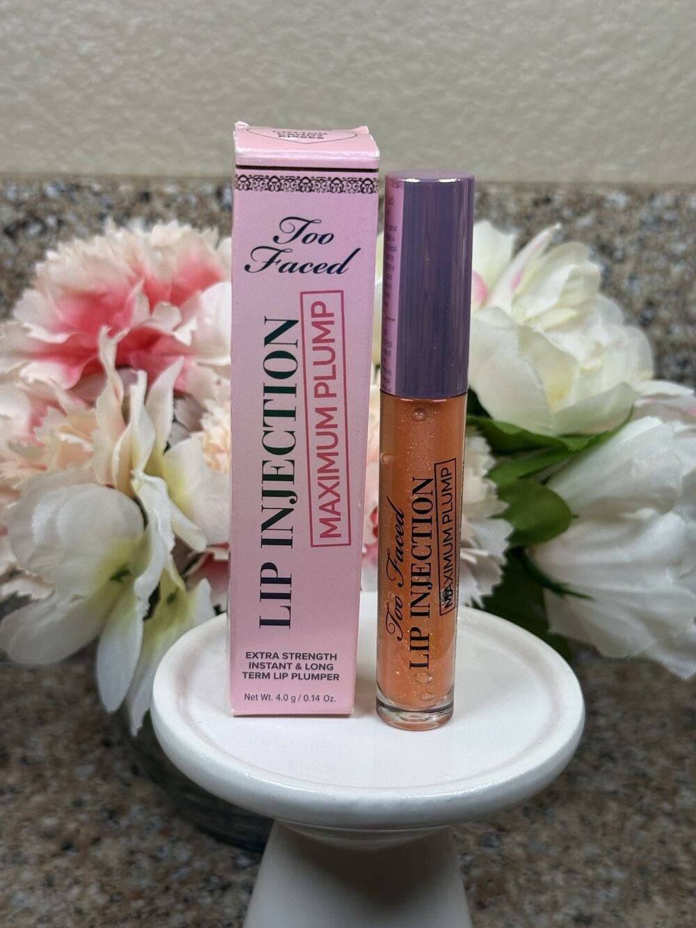 Too Faced Lip Injection Maximum Plump Lip Plumper Gloss Cotton Candy Gold 0.14oz